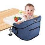 Hook On High Chair, Jozzve Clip On High Chair with Removable Dining Tray Attach to Fast Table Baby Toddler Feeding Seat Fold-Flat Storage Bag for Dining Table Portable for Home Travel, Navy