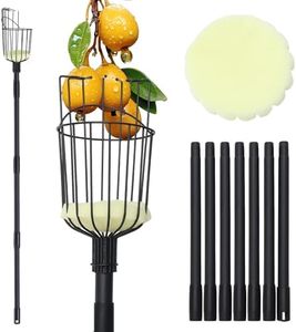 Fruit Picker Pole with Basket - 8.43FT(101Inch) Adjustable Tree Gardening Supplies with Stainless Steel Handle Apple Picker Fruit Grabber Reach Tool for Mango Pear Orange Avocados Fruit Picking, Black