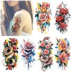 MAYCREATE® 6 Designs Rose Arm Band Tattoo, Large Body Hand Tattoo, Temporary Tattoo for Women, Floral Armband Fake Tattoo for Women, Watercolor Peony Flower Tattoo Stickers (21x11.5cm)