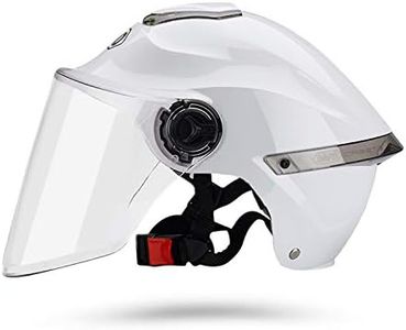 Galatée Casco de Motocicleta con Visera, Adecuado para ciclomotores, Scooters, cruceros, Pase la Prueba de colisión para Cumplir con la Seguridad vial(Blanco, Lente Transparente)