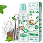 Coconut Oil Pulling for Teeth and Gums (8 Fl.Oz) with Tongue Scraper - Alcohol Free Mouthwash for Fresh Breath, White for Mouth Gum Health Pulling Oil with Coconut & Peppermint Oil