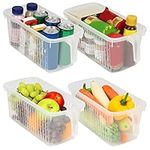 Kurtzy 4 Pack Kitchen Fridge & Cupboard Storage Containers with Handles - 32cm/12.6 Inches Overall Length - Clear Plastic Refrigerator Tubs for Bathroom, Pantry, Drawer, Freezer and Home