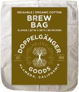 Organic Cotton Beer Brewing Brew Bag - Designed in California - Reusable Home Brewing Strainer Bag with EasyOpen Drawstring to Boil, Strain, Press Grain, Hops, Apple Cider (XL 22" x 26")