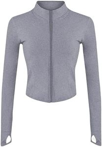 Lviefent Womens Lightweight Full Zip Running Track Jacket Workout Slim Fit Yoga Sportwear with Thumb Holes (Heather Grey, X-Small)