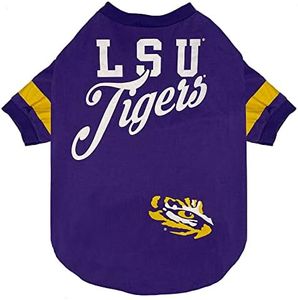 NCAA LSU Tigers T-Shirt for Dogs & Cats, Medium. Football/Basketball Dog Shirt for College NCAA Team Fans. New & Updated Fashionable Stripe Design, Durable & Cute Sports PET TEE Shirt Outfit