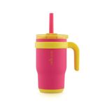 REDUCE 14 oz Coldee Tumbler with Handle for Youth - Vacuum Insulated Stainless Steel Mug with Lid and Straw - Keeps Drinks Cold up to 18 Hours - Spill-Proof and Chew-Resistant Straw - Pink Lemonade