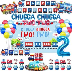 Train Birthday Party Supplies 2 years old,Train Birthday Banner 2,Chugga Chugga Two Two Cake Topper.