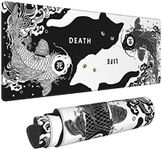 Black and White Cat Koi Fish Gaming Mouse Pad 31.5 × 11.8 × 0.12 Inch Extra Large Keyboard Mouse Mat XL Non-Slip Rubber Base Personalized Desk Pad for Home Computer Office Laptop