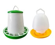 Q8 Twinkle Poultry Feeder and Waterer Set | 1 Liter Capacity Feed Container with Green Lid and 1 Liter Water Dispenser with Yellow Base - Pack of 2