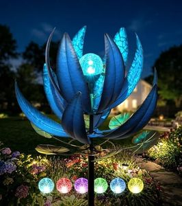 VUFOZ Wind Spinners Outdoor 79 Inch Large Metal Wind Spinner with Solar Crackle Glass Ball, Lotus Kinetic Windmill for Yard Garden Lawn Decor, Outdoor Yard Art & Housewarming Gift (20” W x 79” H)