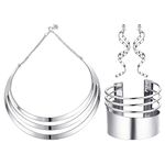 Drperfect Bib Choker Necklace Set for Women Wide Cuff Bangle Bracelets Statement Dangle Earrings Jewelry