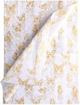 KINBOM 30Pcs 14x20inch Golden Butterfly Tissue Paper Sheets, Gold Wrapping Tissue Paper Bulk for Packaging for Christmas Wedding Birthday Party Baby Showers DIY Crafts Arts (White Background)