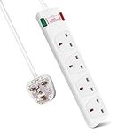 ExtraStar 4 Way Extension Lead with Surge Protection, 13A/250V~ Multi Sockets Power Strips, 3120W Fused UK Plug Wall Mounted Power Socket with 1M Extension Cord-White