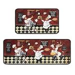 CocoBelin Chef Kitchen Rugs and Mats Sets of 2,Non-Slip Washable Kitchen Mats,Vintage Fat Chef Red Kitchen Decor Rug for Front of Kitchen Sink,17x30+17x47 Inch