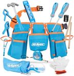 Hi-Spec 16pc Blue Kids Tool Kit Set & Child Size Tool Belt. Real Metal Hand Tools for DIY Building, Woodwork & Construction Learning Tool Kit for Kids. Gift for Boys