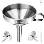 Anaeat Stainless Steel Kitchen Funnel, Multi-Use Premium Metal Food-Grade Cooking Funnels with 2 Removable Strainer Filter for Liquid or Dry Ingredients, Oils, Spices, Powder & Cleaning Brush (5.7")