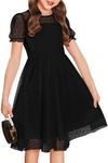 Arshiner Dress for Girls Polka Dots Mesh Short Sleeve Round Neck Ruffle Hem Spring Formal Dresses Black 10-11Year