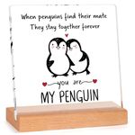 Juratar Anniversary Wedding Gifts for Him & Her, Acrylic Plaque Birthday Wedding Gifts for Couple, Romantic I Love You Gifts, Personalised Penguin Gifts for Wife, Husband, Boyfriend, Girlfriend