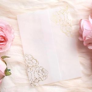 ABIDISO 50 Pack Vellum Jackets for 5x7 Invitations - Pre-Folded Vellum Paper 5x7, 130GSM Translucent Wedding Invitations Wraps for Wedding, Baby Shower, Birthday Invitation (Gold Foil Rose Pattern)