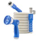 Pocket Hose Expandable Boat & RV White 50 Ft Hose Turbo Shot Nozzle Multiple Spray Patterns 3/4 in Solid Aluminum Lead-Free Fittings Lightweight and No-Kink