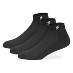 Supersox Ankle Length Sports Socks for Man | Half Terry Cushioned Cotton | Anti-Odour & Antibacterial | Breathable & Moisture Absorbent | Running, Gym & Sneaker | Black Colour | Pack of 3