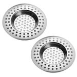 Stainless Steel Kitchen Sink Strainer Plug, Standard Strainer Drain Protector Hair/Food Catcher for Bathroom, Kitchen, Shower (External Diameter 7.6cm, Inner Diameter 4.5cm, Pack of 2)