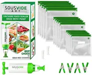 SOUSVIDE ART Reusable Vacuum Seal Bags With Vacuum Sealer, 37pcs - 30 Food Cooking and Storage Bags of 3 Sizes with Vacuum Pump and Sous Vide Cooker Accessories - Food Safe Kit, Keeps Food Fresh