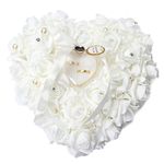 Romantic White Rose Wedding Ring Pillow Cushions Ring Bearer Box Heart Favors Wedding Ring Pillow with an Elegant Satin Flora