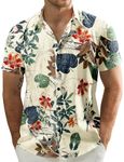 JOGAL Mens Flowers Casual Aloha Hawaiian Shirt White X-Large