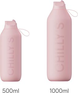 Chilly's Series 2 Flip Water Bottle, 500ml – Blush Pink, Sports Lid, Straw