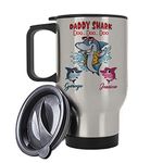 Personalised Fathers Day Inspired Daddy Shark Doo Doo Doo Birthday/Christmas Themed 14 oz Travel Mug (Silver)