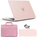 IBENZER Compatible with 2024 2023 2022 MacBook Air 13 inch case M3 A3113 M2 A2681, Hard Shell Case & Sleeve & Keyboard Cover & Type-C Adapter for Mac Air 13.6 with Touch ID, Sakura Pink, KK-SKPK+3