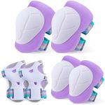 FIODAY Knee Pads for Kids Knee and Elbow Pads Wrist Guards Adjustable Protective Gear Set for Girls Boys Inline Skating Biking Skateboard Scooter Knee Pads,Purple,3-8 Years