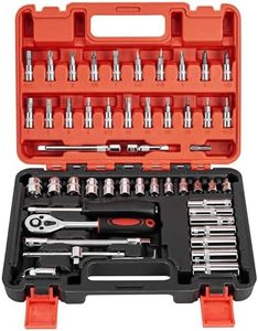 CARTMAN 53 Pieces 1/4 inch Drive Socket Ratchet Wrench Tool Set, with Bit Socket Set Metric and Extension Bar for Auto Repairing and Household, with Storage Case