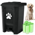 Dog Poop Trash Can Outdoors Pet Waste Station with Lid Dog Waste Disposal Container with Removable Inner Bin Bucket Hands-Free Pedal Garden Yard Home with Waste Bags, 15 L,Black, CA(LJT&Bags-BK)