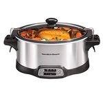 Hamilton Beach Programmable Slow Cooker with 6 Quart Stovetop-Safe Sear & Cook Crock & Travel Lid Lock for Portable Transport, Silver (33663)