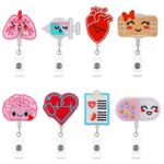 Gjinxi 8 Pieces Nurse Retractable Badge Holders Felt Badge Reels, Brain Heart Lung Pill Syringe ID Badge Reel Cute Themed Badge Holder with Alligator Clip for Doctor Teacher Student Gifts