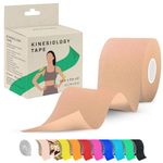 Kinesiology Tape 5m Roll [2024 Edition] - Sports and Medical Tape for Joint and Muscle Support, Multipurpose KT Tape, Body Tape, Boob Tape, Physio Tape, Sports Tape, Trans Tape, Athletic Tape - Beige