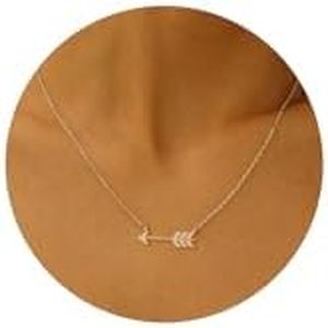 Plenky Gold Necklace for Women, 14k Dainty Gold Arrow Necklace Diamond Necklace Sideways Arrow Necklace