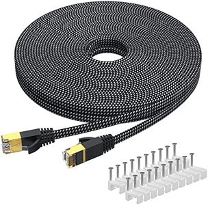 KINBETA Cat 7 Câble Ethernet 15m, Câble Réseau Gigabit Ethernet Cat7 à Haut Débit 10Gbp/600Mhz, Câble LAN Plat Tressé Rj45 Câble de Patch Blindé avec Serre-Câbles pour Xbox PS PC Laptop Routeur TV