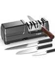 Electric Knife Sharpener, 3-Stage Diamond Knife Sharpener for Kitchen Knives 20° Precise Angle, 40S Quick Sharpening & Polishing for Chef, Santoku, Ceramic Knives, Easy to Use for Beginners, Black