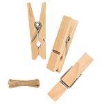 Mini Clothespins, Mini Clothes Pins for Photo, 100 Pack Wooden Small Clothes Pin with 32 FT Jute Twine String, Tiny Decorative Clothespin for Little Baby Shower Photos Clips Pictures Crafts Display