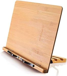 wishacc Bamboo Book Stand Cookbook Holder with 5 Adjustable Height 13.2 x 9.2"