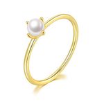 QUSIIOSLK 18K Gold Plated Pearl Rings for Women Mini Pearl Inlaid Thin Gold Plain Eternity Ring Handpick Freshwater Cultured Pearl Stackable Wedding Engagement Band Size 5-10 9