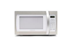 Farberware Countertop Microwave 1100 Watts, 1.3 cu ft - Smart Sensor Microwave Oven With LED Lighting and Child Lock - Perfect for Apartments and Dorms - Easy Clean Retro White, Platinum