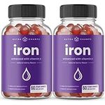 (2 Pack) Iron Gummies with Vitamin C | 10mg Iron Per Gummy | Iron Supplements for Women & Men | 120 Vegan Gummies | Blood Cell Formation Support | Energy, Focus, Immune Support | Vegan & Non-GMO