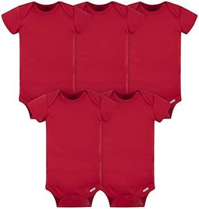 Gerber unisex-baby 5-pack Solid Onesies Bodysuits, Red, 0-3 Months