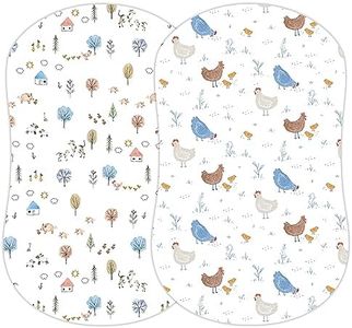 Baby Bassinet Sheets for Boy, Girl (Farm Animals) 2-Pack - Fitted Bedside Bassinet Sheets - Buttery Soft Cotton Blend for Standard Bassinet Mattress Pad - Compatible with Halo Bassinest
