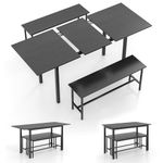 Giantex Dining Room Table Set for 4-6, 3 Piece Dining Table Set, 63” Extendable Dining Table with 2 Benches, Metal Frame, Dinette Table Set, Breakfast Nook Table Set, Kitchen Table Chairs Set (Black)