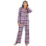 INSIGNIA Ladies Button Up Cotton Blend Flannel Traditional Pyjamas (Navy Check, 12-14)